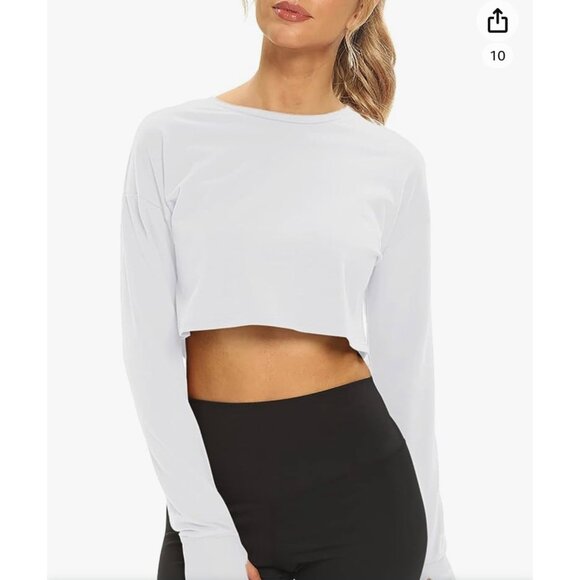 🌸3/$15🌸Long Sleeve White Crop Top Athletic t Shirt with Thumb Holes sz M - Picture 1 of 6